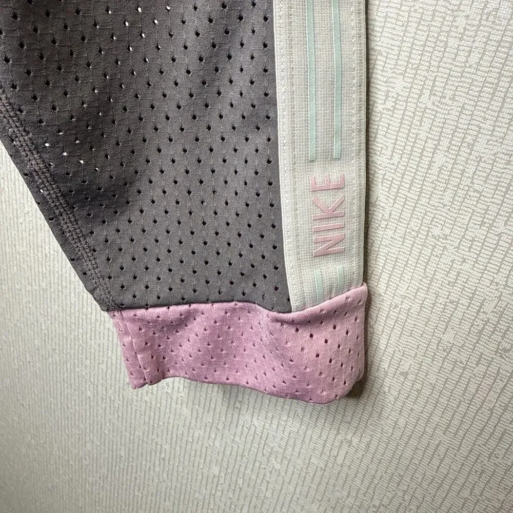 Nike Dri-Fit Cropped Top Womens XL Gray Pink Mesh Long Sleeve Running Workout